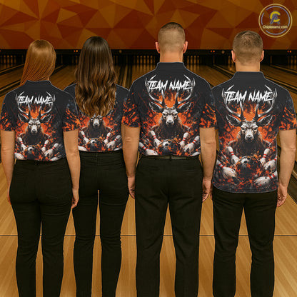 Orange Splatter Bowling Shirt For Men Deer Bowling Jersey Personalized Name Bowling Tournament Shirt NYN4726