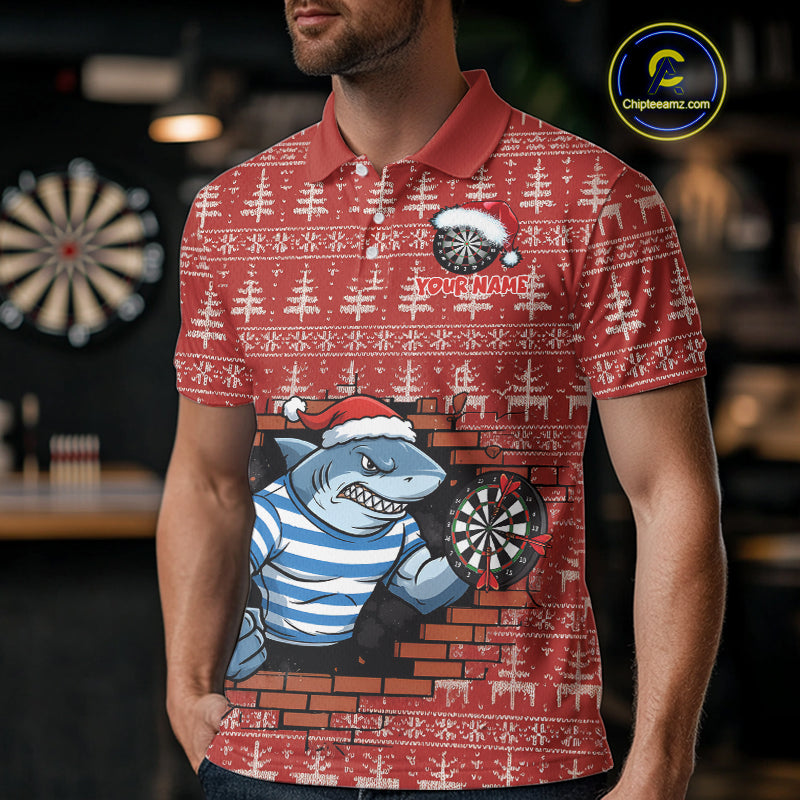 Funny Shark Dartboard Christmas Men Darts Polo Shirt Custom Xmas Dart Jerseys NYN1851