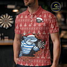 Load image into Gallery viewer, Funny Shark Dartboard Christmas Men Darts Polo Shirt Custom Xmas Dart Jerseys NYN1851