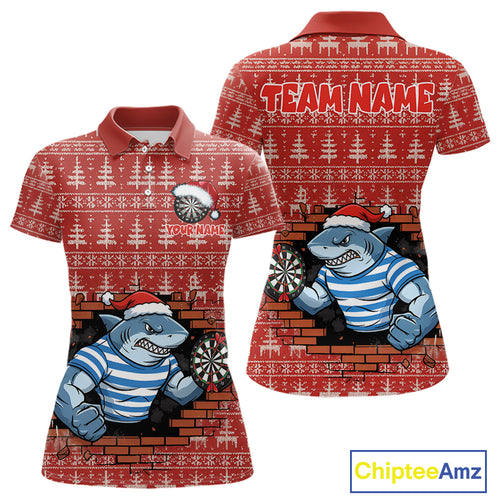 Funny Shark Dartboard Christmas Women Darts Polo Shirt Custom Xmas Dart Jerseys NYN1851