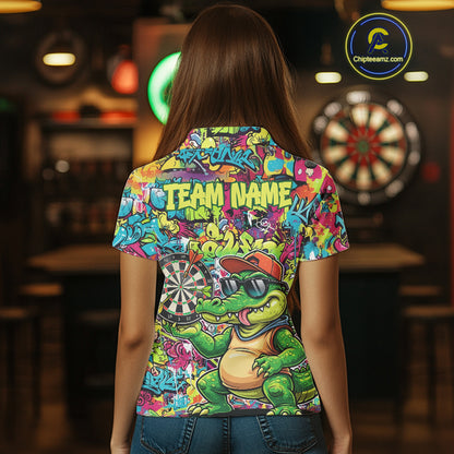 Cool Crocodile Dartboard Graffiti Darts Polo Shirt For Women Custom Funny Dart Jerseys NYN1852