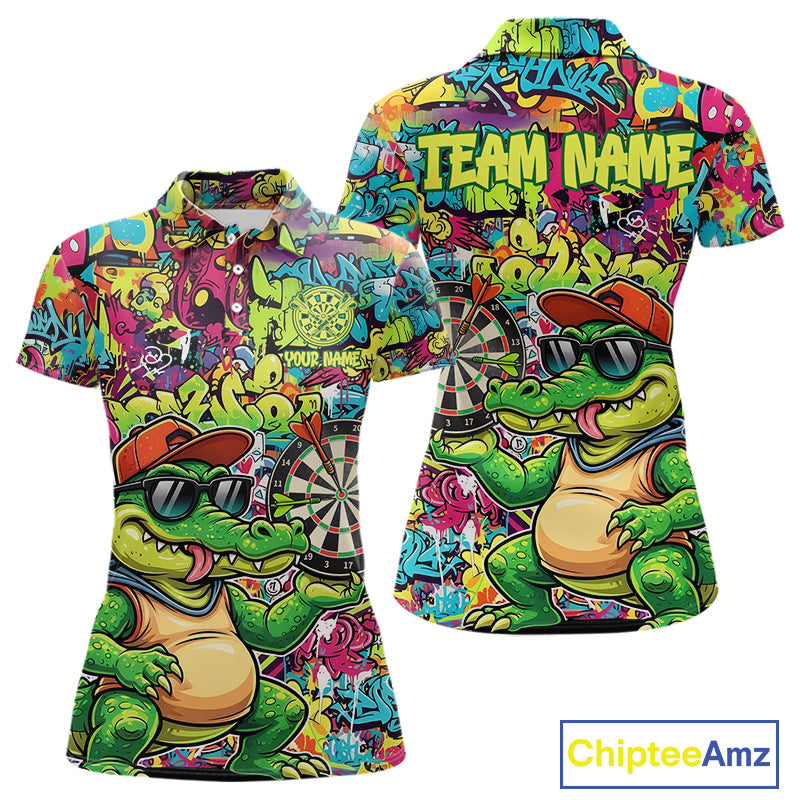 Cool Crocodile Dartboard Graffiti Darts Polo Shirt For Women Custom Funny Dart Jerseys NYN1852