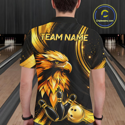 Custom Black Gold Eagle Bowling Polo 1/4-Zip Shirt For Men Swirl Youth Bowling Team Tournament Jersey NYN5109