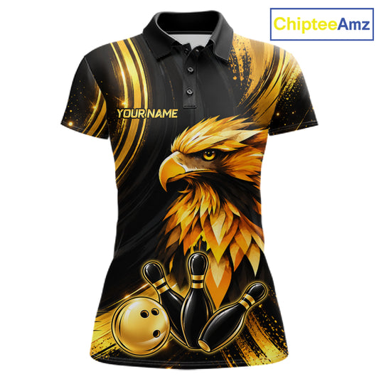 Custom Black Gold Eagle Bowling Polo 1/4-Zip Shirt For Women Swirl Youth Bowling Team Tournament Jersey NYN5109