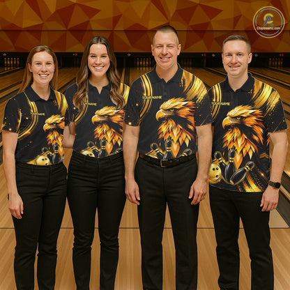 Custom Black Gold Eagle Bowling Polo 1/4-Zip Shirt For Women Swirl Youth Bowling Team Tournament Jersey NYN5109