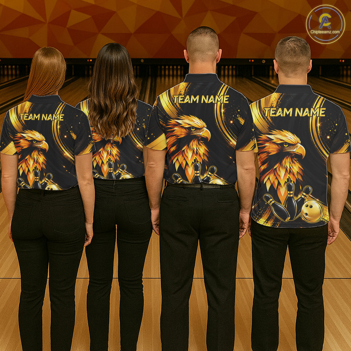 Custom Black Gold Eagle Bowling Polo 1/4-Zip Shirt For Women Swirl Youth Bowling Team Tournament Jersey NYN5109