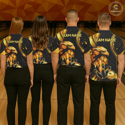 Custom Black Gold Eagle Bowling Polo 1/4-Zip Shirt For Women Swirl Youth Bowling Team Tournament Jersey NYN5109