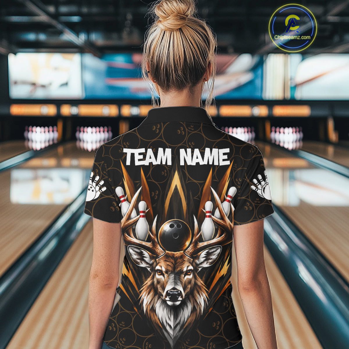 Custom Funny Deer Bowling Polo 1/4-Zip Shirt For Women Buck Antler Bowling Team Jersey Bowling Gifts NYN5113
