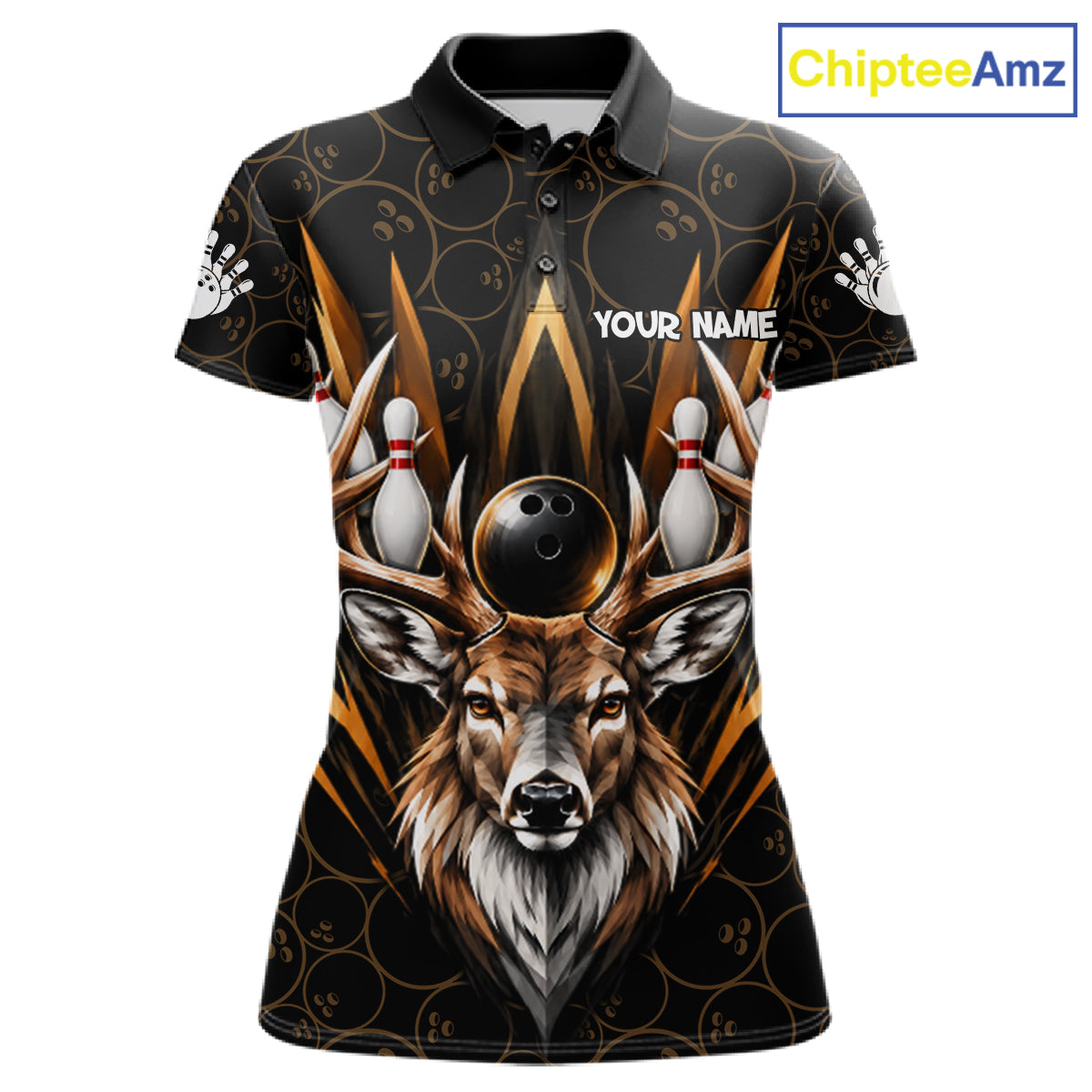 Custom Funny Deer Bowling Polo 1/4-Zip Shirt For Women Buck Antler Bowling Team Jersey Bowling Gifts NYN5113