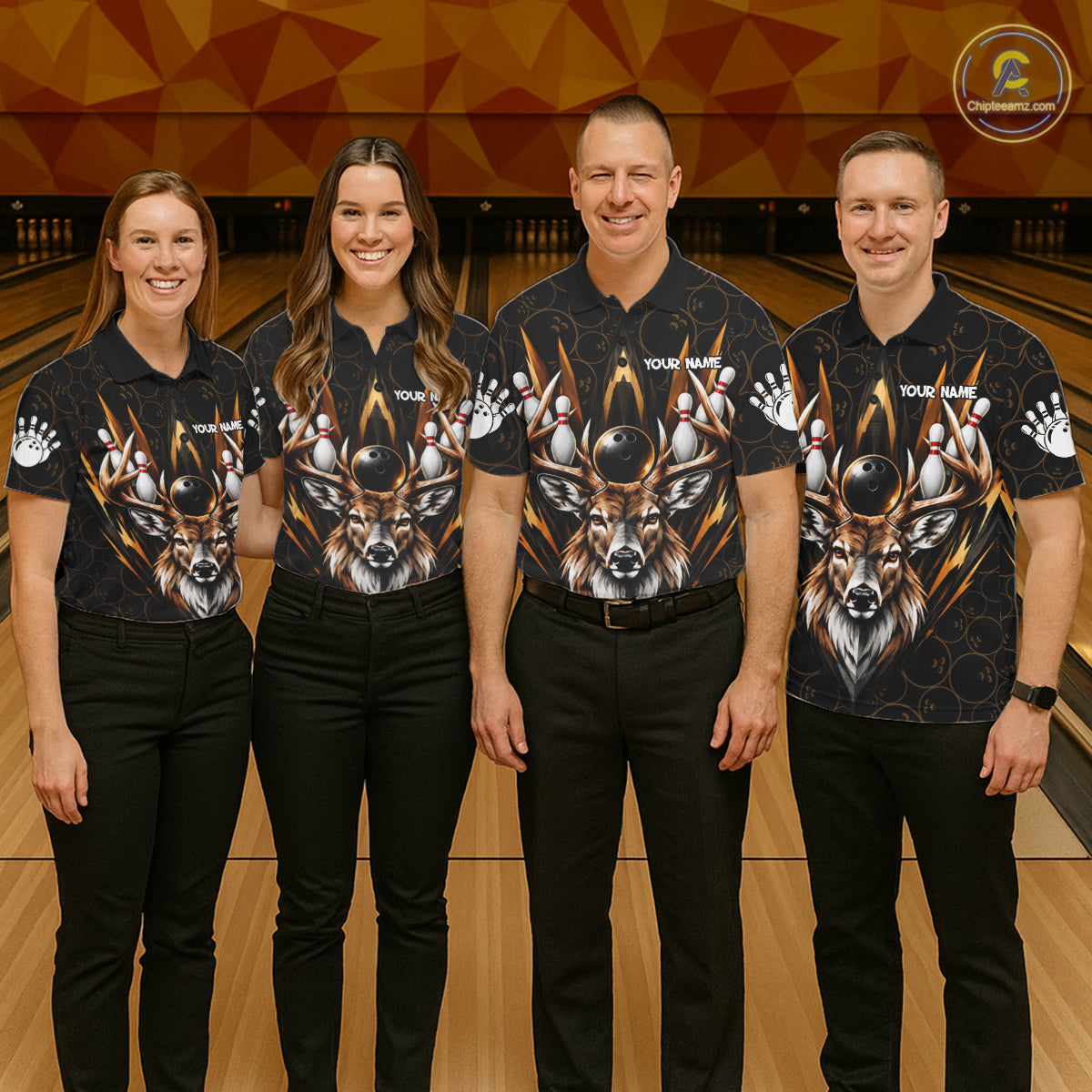 Custom Funny Deer Bowling Polo 1/4-Zip Shirt For Women Buck Antler Bowling Team Jersey Bowling Gifts NYN5113