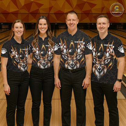 Custom Funny Deer Bowling Polo 1/4-Zip Shirt For Women Buck Antler Bowling Team Jersey Bowling Gifts NYN5113