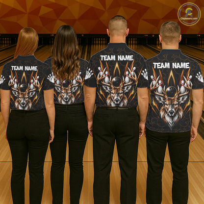 Custom Funny Deer Bowling Polo 1/4-Zip Shirt For Women Buck Antler Bowling Team Jersey Bowling Gifts NYN5113