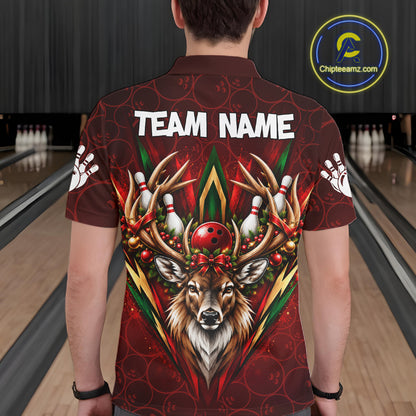 Personalized Reindeer Bowler Shirt For Men Merry Christmas Bowling Ball Shirt Bowler Gifts NYN5114
