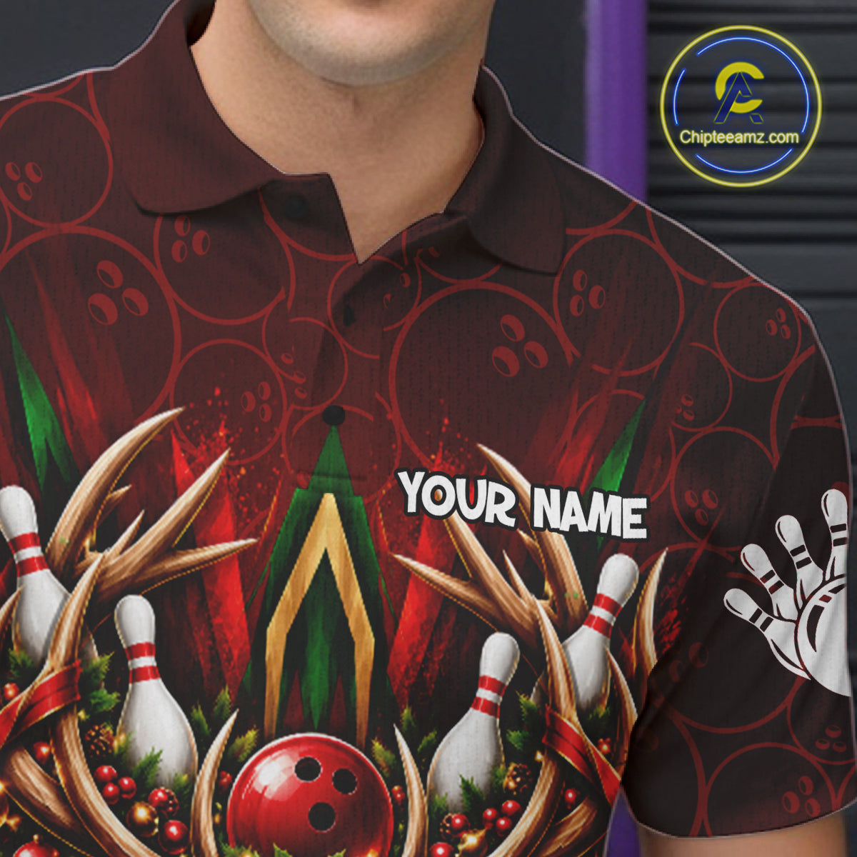Personalized Reindeer Bowler Shirt For Men Merry Christmas Bowling Ball Shirt Bowler Gifts NYN5114