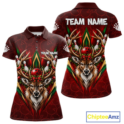 Personalized Reindeer Bowler Shirt For Women Merry Christmas Bowling Ball Shirt Bowler Gifts NYN5114