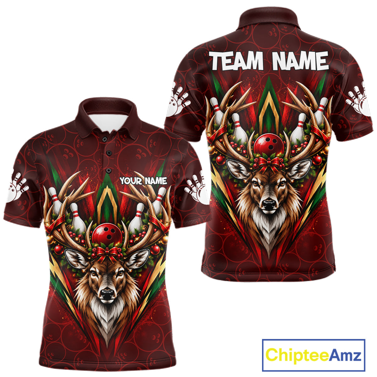 Personalized Reindeer Bowler Shirt For Men Merry Christmas Bowling Ball Shirt Bowler Gifts NYN5114