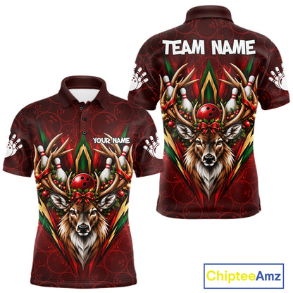 Personalized Reindeer Bowler Shirt For Men Merry Christmas Bowling Ball Shirt Bowler Gifts NYN5114