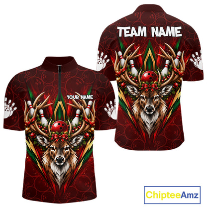 Personalized Reindeer Bowler Shirt For Men Merry Christmas Bowling Ball Shirt Bowler Gifts NYN5114
