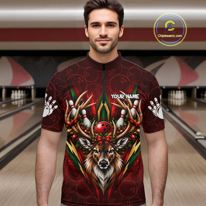 Personalized Reindeer Bowler Shirt For Men Merry Christmas Bowling Ball Shirt Bowler Gifts NYN5114