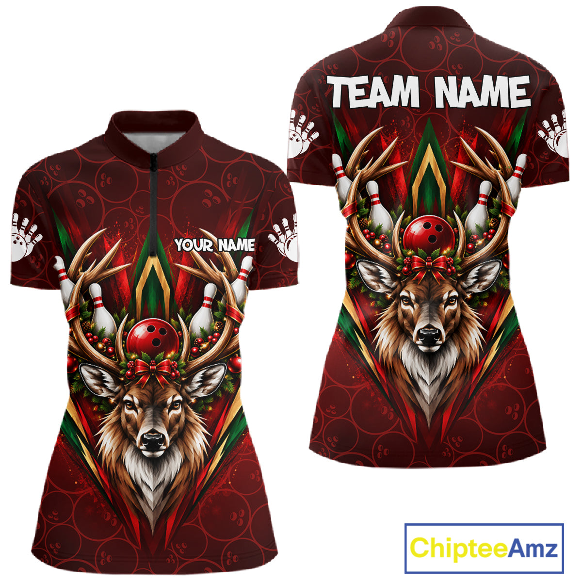 Personalized Reindeer Bowler Shirt For Women Merry Christmas Bowling Ball Shirt Bowler Gifts NYN5114