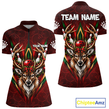 Personalized Reindeer Bowler Shirt For Women Merry Christmas Bowling Ball Shirt Bowler Gifts NYN5114