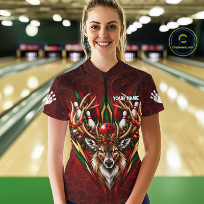 Personalized Reindeer Bowler Shirt For Women Merry Christmas Bowling Ball Shirt Bowler Gifts NYN5114