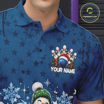 Personalized Blue Winter Snowmen Bowling Shirt For Men Custom US Flag Funny Bowling Team Jersey NYN5116