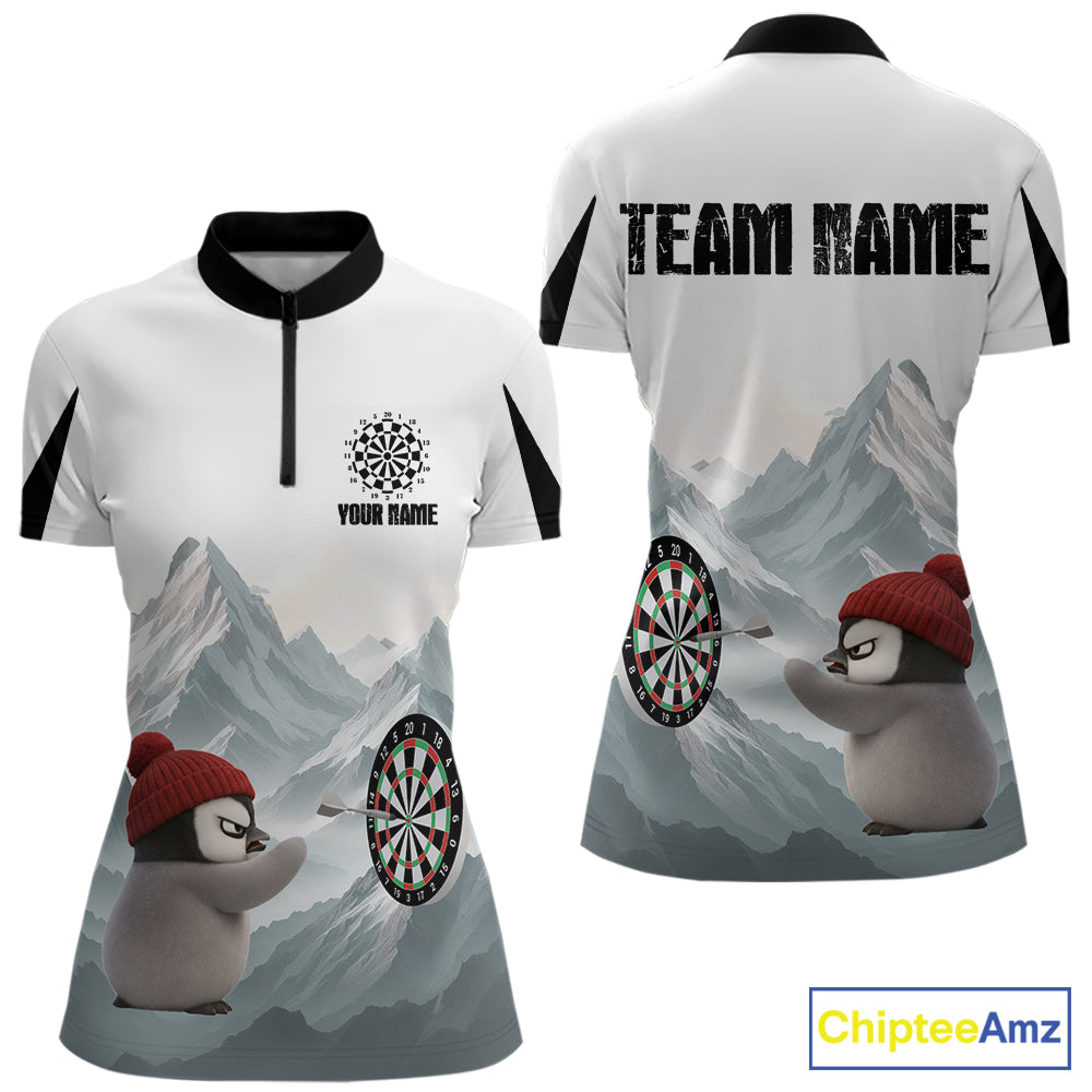 Cold Fierce Penguin Duo Play Darts Women Darts 1/4-Zip Shirt Personalized Name For Darters NYN2356
