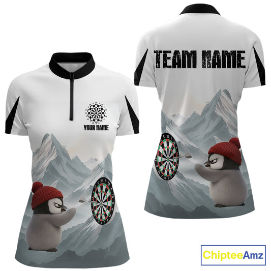 Cold Fierce Penguin Duo Play Darts Women Darts 1/4-Zip Shirt Personalized Name For Darters NYN2356