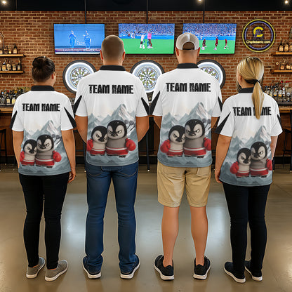 Boxing Fierce Penguin Duo Couple Men Darts Polo Shirt Custom Funny Dart Team Jerseys NYN2357