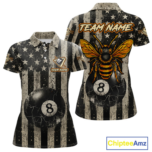Funny Bee Crack Pool 8 Ball Women's Billiard Polo & 1/4 Zip Shirt Custom Billiard Ball Attire NYN2360