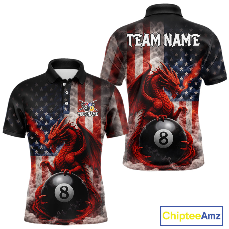 Patriotic Smoke Pool 8 Ball Men's Billiard Team Shirts Custom Dragon Billiard Ball Attire NYN2361