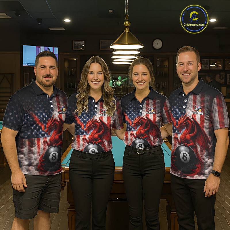 Patriotic Smoke Pool 8 Ball Men's Billiard Team Shirts Custom Dragon Billiard Ball Attire NYN2361