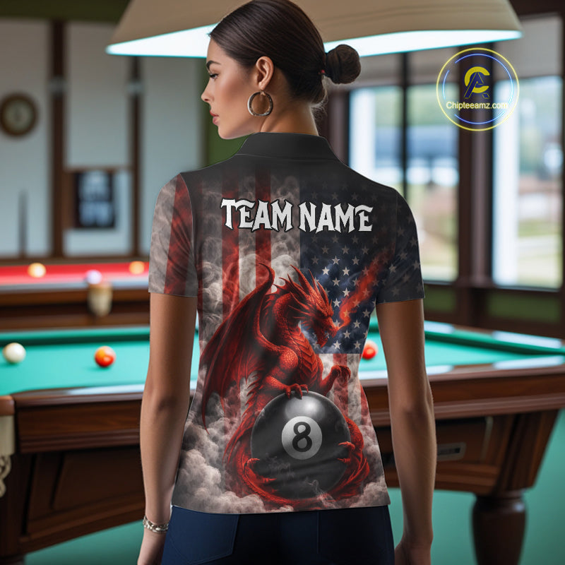 Patriotic Smoke Pool 8 Ball Women's Billiard Team Shirts Custom Dragon Billiard Ball Attire NYN2361