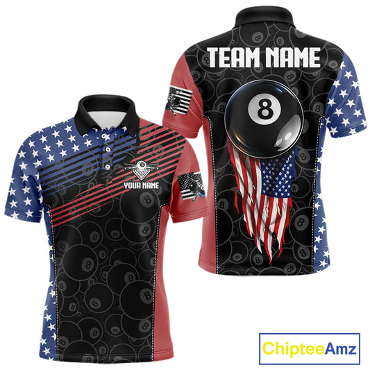 US Flag Pool 8 Ball Men's Billiard Polo & 1/4 Zip Shirt Custom Patriotic Billiard Attire NYN2362