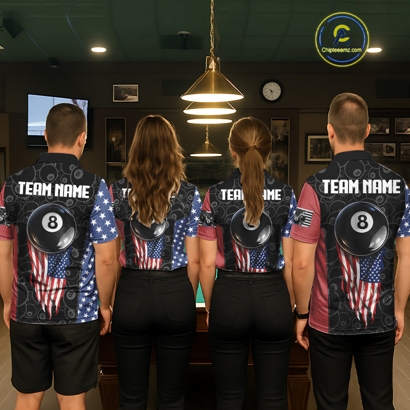 US Flag Pool 8 Ball Women's Billiard Polo & 1/4 Zip Shirt Custom Patriotic Billiard Attire NYN2362