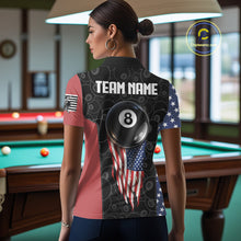 Load image into Gallery viewer, US Flag Pool 8 Ball Women's Billiard Polo &amp; 1/4 Zip Shirt Custom Patriotic Billiard Attire NYN2362