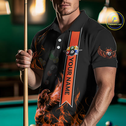 Personalized Fire Flame Pool Men's Billiard Balls Team Shirt Phoenix Billiard Attire|Yellow NYN2369