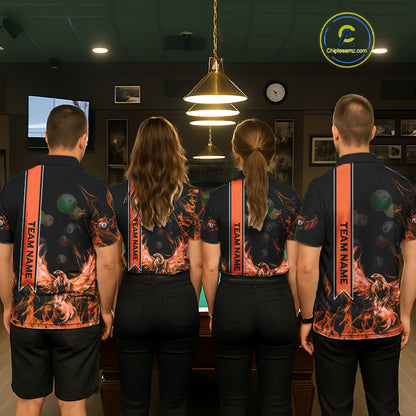 Personalized Fire Flame Pool Women's Billiard Balls Team Shirt Phoenix Billiard Attire|Yellow NYN2369