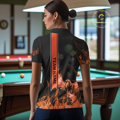 Personalized Fire Flame Pool Women's Billiard Balls Team Shirt Phoenix Billiard Attire|Yellow NYN2369