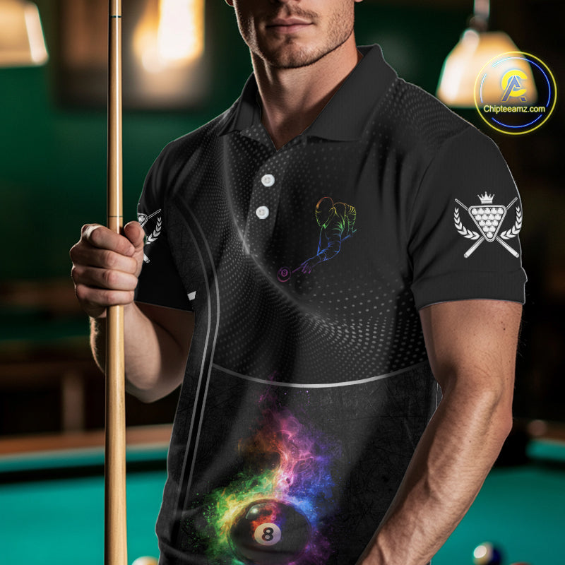 Personalized Colorful Smoke 8 Ball Men Billiard Polo & 1/4 Zip Shirt Pool Billiard Apparel NYN2370