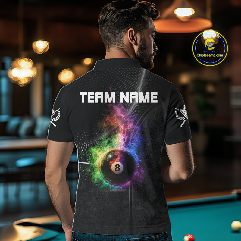 Personalized Colorful Smoke 8 Ball Men Billiard Polo & 1/4 Zip Shirt Pool Billiard Apparel NYN2370