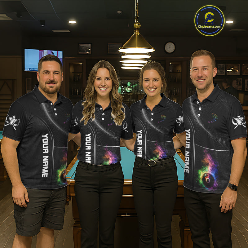 Personalized Colorful Smoke 8 Ball Men Billiard Polo & 1/4 Zip Shirt Pool Billiard Apparel NYN2370