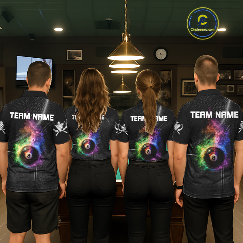 Personalized Colorful Smoke 8 Ball Men Billiard Polo & 1/4 Zip Shirt Pool Billiard Apparel NYN2370
