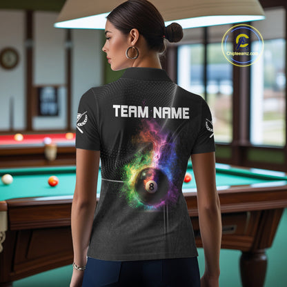 Personalized Colorful Smoke 8 Ball Women Billiard Polo & 1/4 Zip Shirt Pool Billiard Apparel NYN2370
