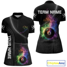 Load image into Gallery viewer, Personalized Colorful Smoke 8 Ball Women Billiard Polo &amp; 1/4 Zip Shirt Pool Billiard Apparel NYN2370