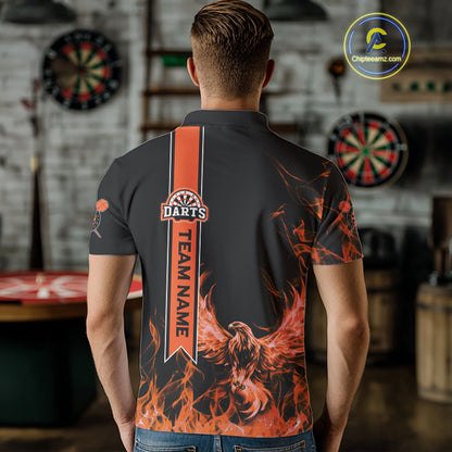 Custom Orange Ribbon Flames Phoenix Dart Shirts For Men Dart Tournament Team Jerseys NYN0069