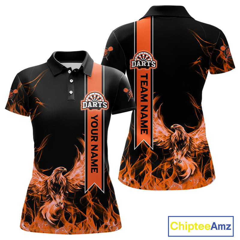 Custom Orange Ribbon Flames Phoenix Dart Shirts For Women Dart Tournament Team Jerseys NYN0069
