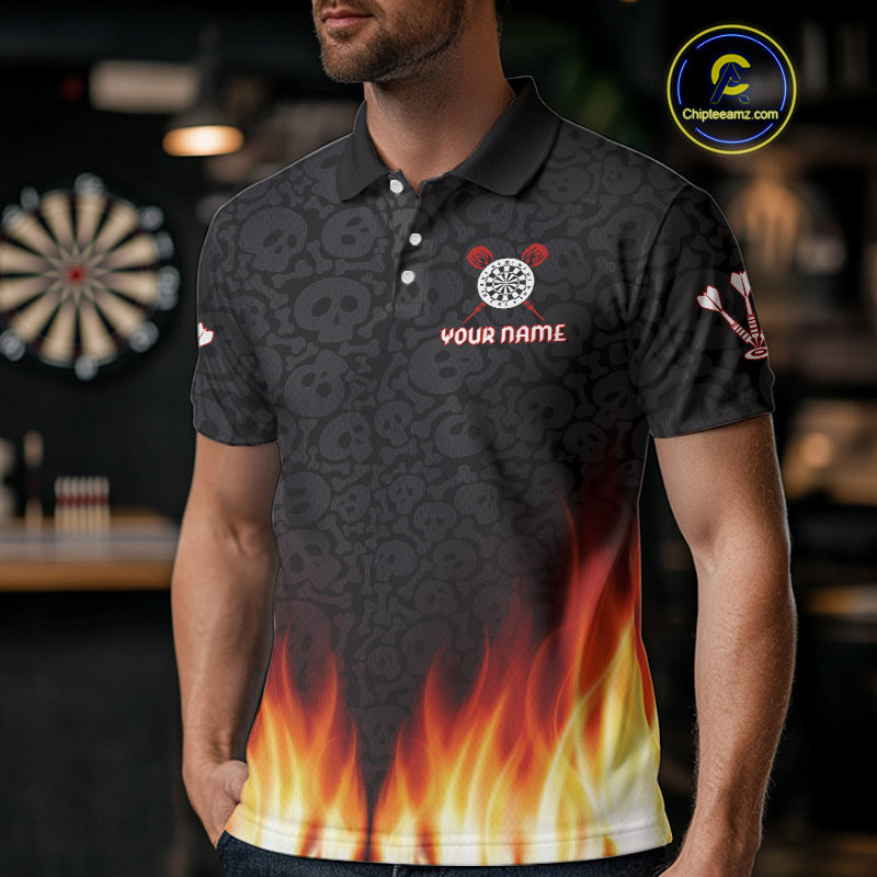 Custom White And Black Flames Skull Dartboard Dart Shirts For Men Dart Team Jerseys NYN0070