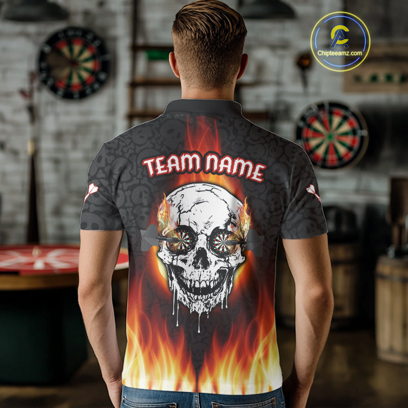 Custom White And Black Flames Skull Dartboard Dart Shirts For Men Dart Team Jerseys NYN0070